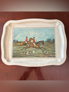 Vintage Tray Worcester Ware Fox Hunt Hunting Metal Serving Tray Great Britain